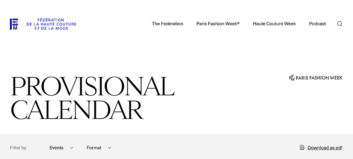 Paris Fashion Week 官方網站：www.fhcm.paris。