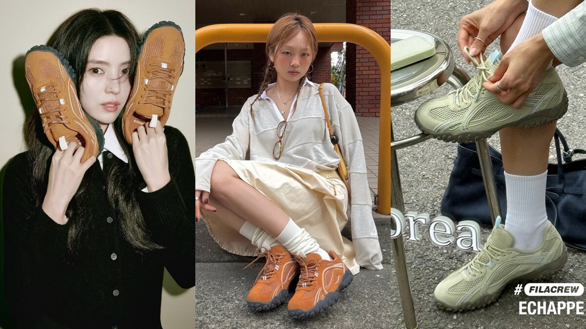 薄底鞋勁敵出現了！韓韶禧腳上Fila Echappe換上質感麂皮，韓妞足上新歡很欠收