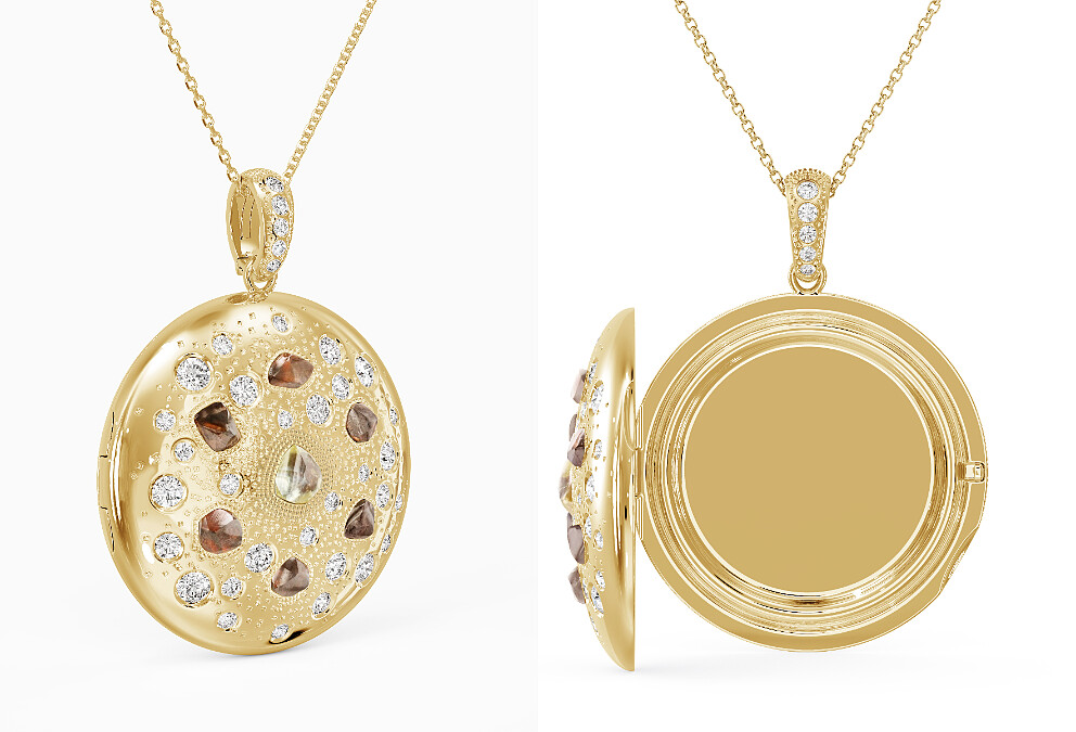 De Beers Talisman Locket 18K黃金鑽石原石圓牌吊墜項鍊，全球限量20件。