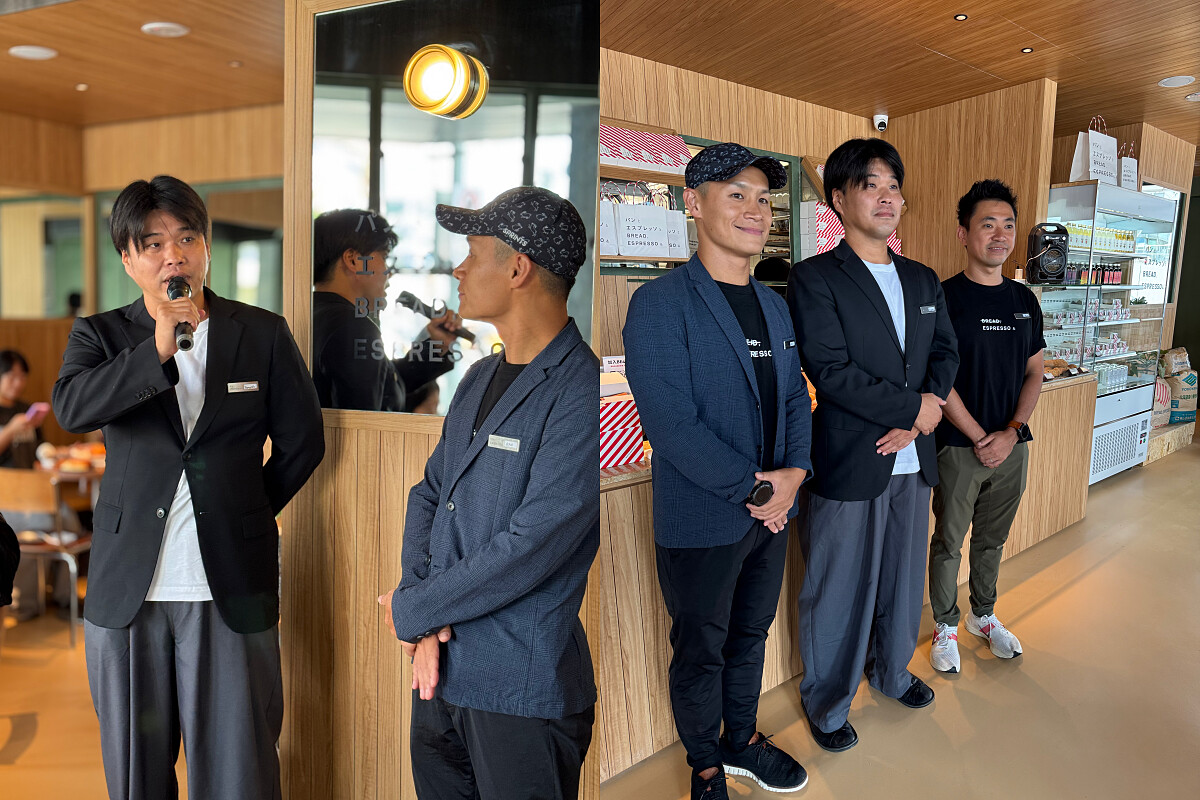 （左圖）左起為山本社長、管社長；（右圖）左起為BREAD, ESPRESSO & 台灣總經理 管社長、BREAD, ESPRESSO & 山本社長、MEANDER 集團創辦人 Mark。