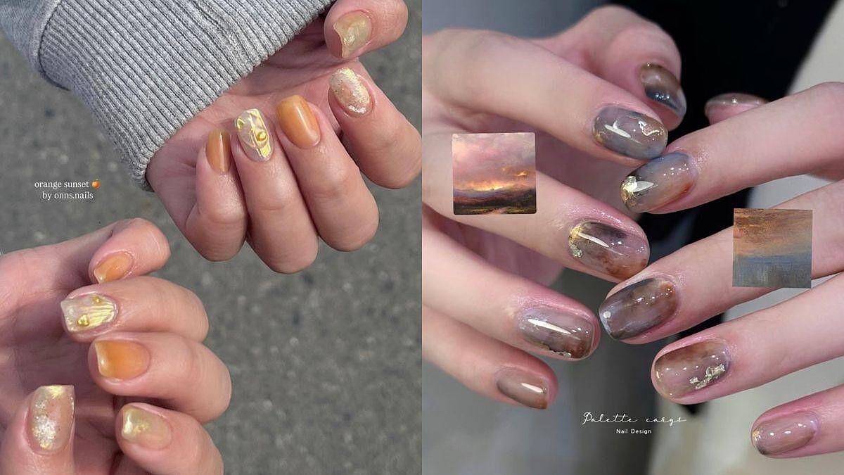 2025美甲推薦「夕陽美甲」20＋款範本推薦，把落日浪漫收進指尖！