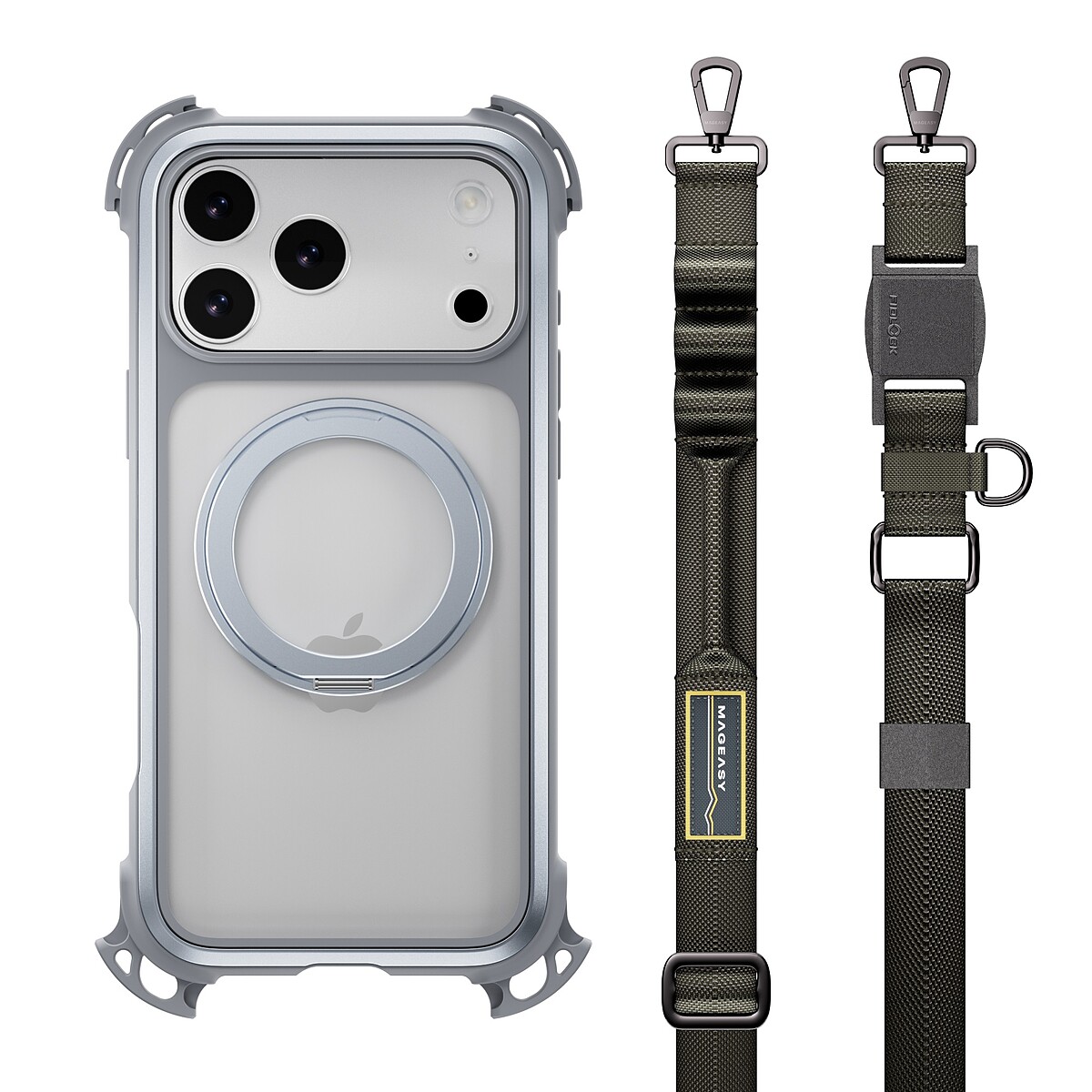 圖：Odyssey Ultra M 終極防摔磁吸支架掛繩手機殼。迷霧/岩石灰，午夜/黑色，共兩色。