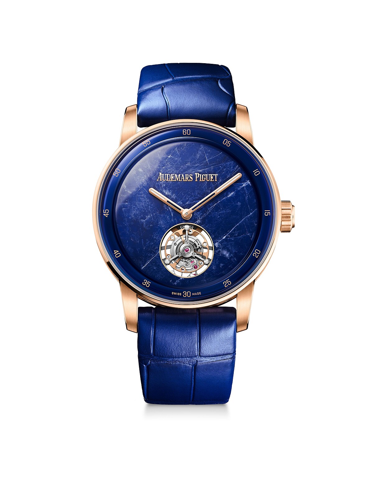 Code 11.59系列自動上鏈飛行陀飛輪38mm，紅寶石根、藍色方鈉石、綠色孔雀石三種寶石面限量款