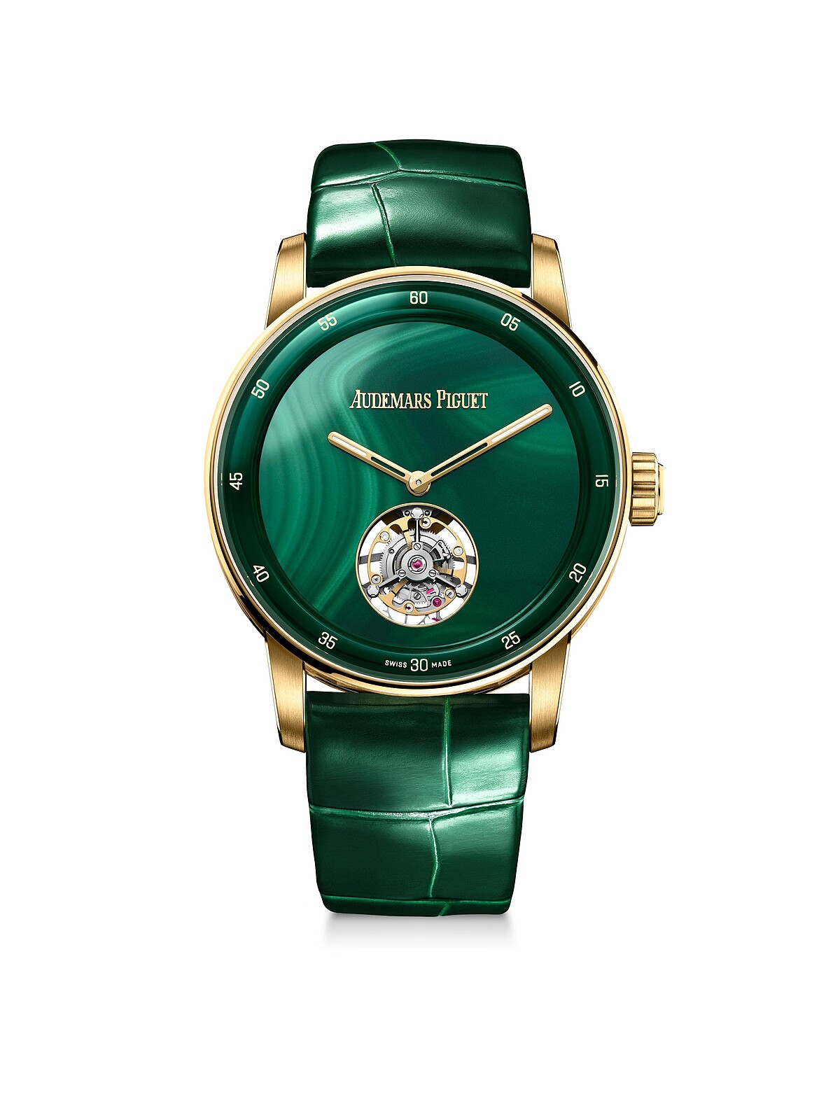 Code 11.59系列自動上鏈飛行陀飛輪38mm，紅寶石根、藍色方鈉石、綠色孔雀石三種寶石面限量款