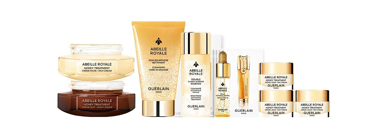 組合內容：皇家蜂王乳蜂潤修護白霜50ml(補充瓶)(正品)、皇家蜂王乳蜂蜜修護黑霜50ml(補充瓶)(正品)、皇家蜂王乳淨亮精華水40ml、皇家蜂王乳蜂蜜修護白霜18ml(6ml*3)、皇家蜂王乳平衡油精華5ml、皇家蜂王乳雙導精華體驗禮(輕巧盒裝版)、皇家蜂王乳純淨潔顏凝露40ml。