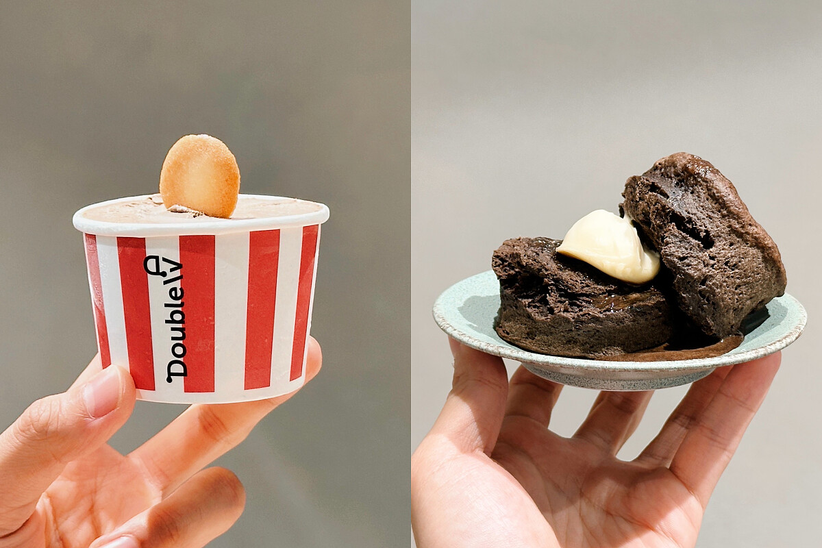 Double V 焙茶冰淇淋、甜點架式 司康。