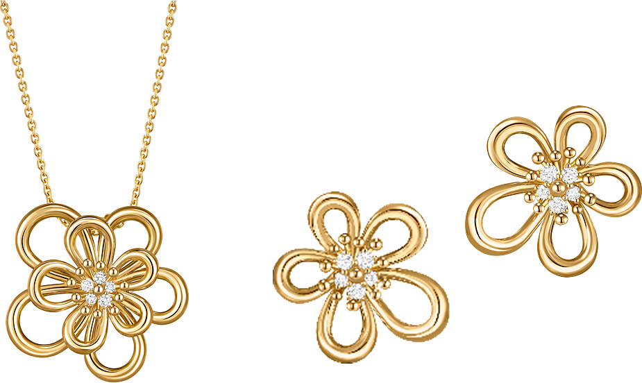 Flowerlace胸針吊墜(大型款式)，Flowerlace耳環(小型款式)。