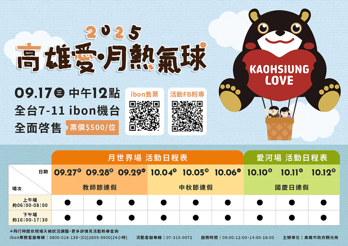 「2025高雄愛‧月熱氣球」熱氣球繫留體驗雙主場都能玩