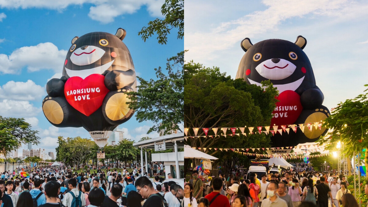 高雄熊熱氣球現身愛河