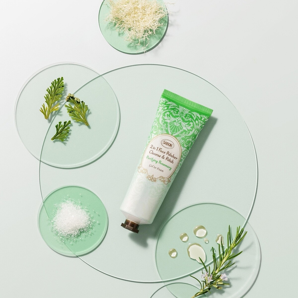 SABON二合一臉部磨砂潔顏凝露-清新迷迭香125ml，NT1,480