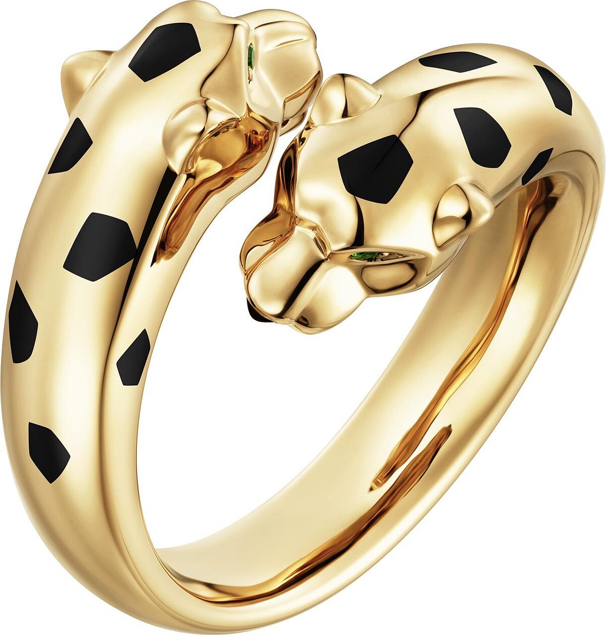 Panth&egrave;re de Cartier美洲豹戒指 黃K金。縞瑪瑙，黑色真漆，鑲嵌2顆沙弗萊石。建議售價：NTD$265,000