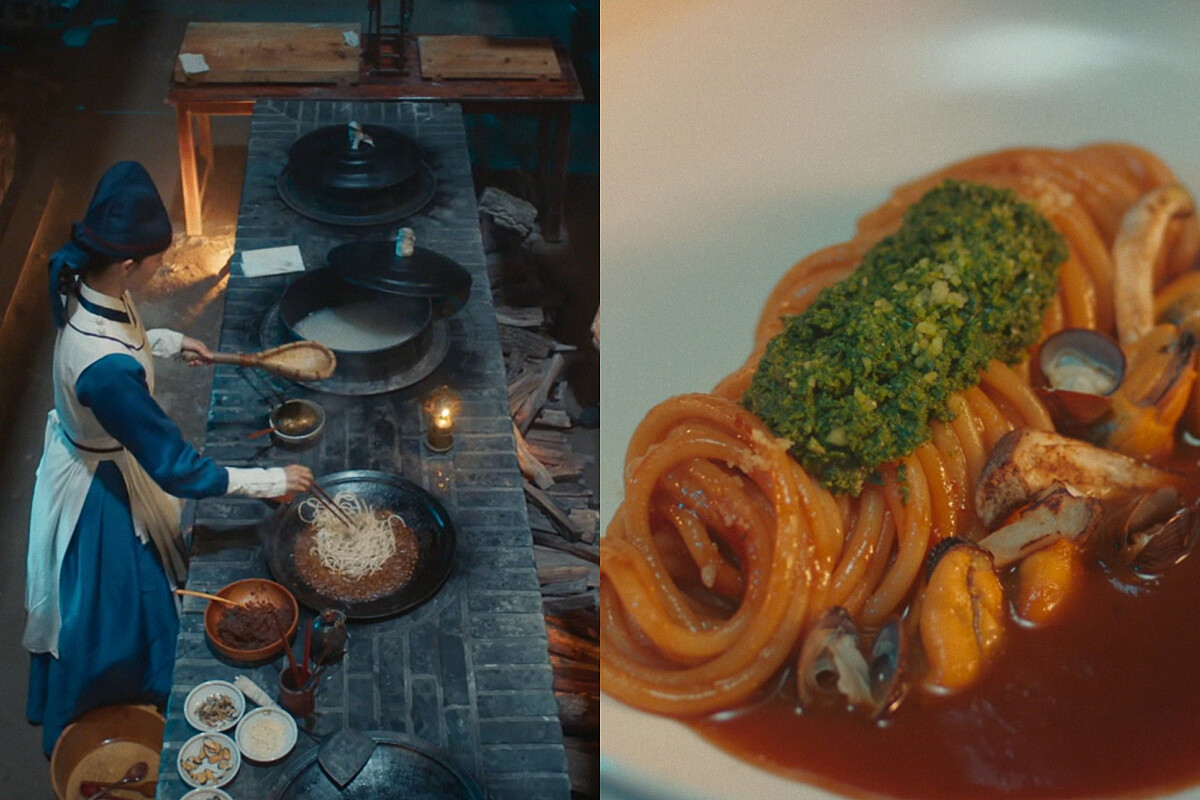 再以菠菜、松子做成點綴的青醬。