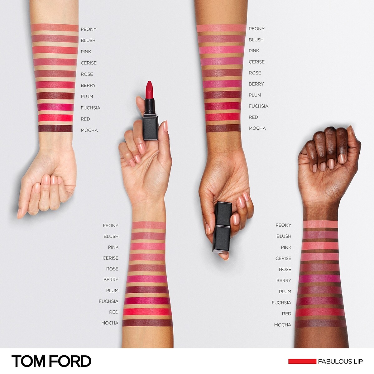 TOM FORD Fucking Fabulous液態唇膏10色手部試色。