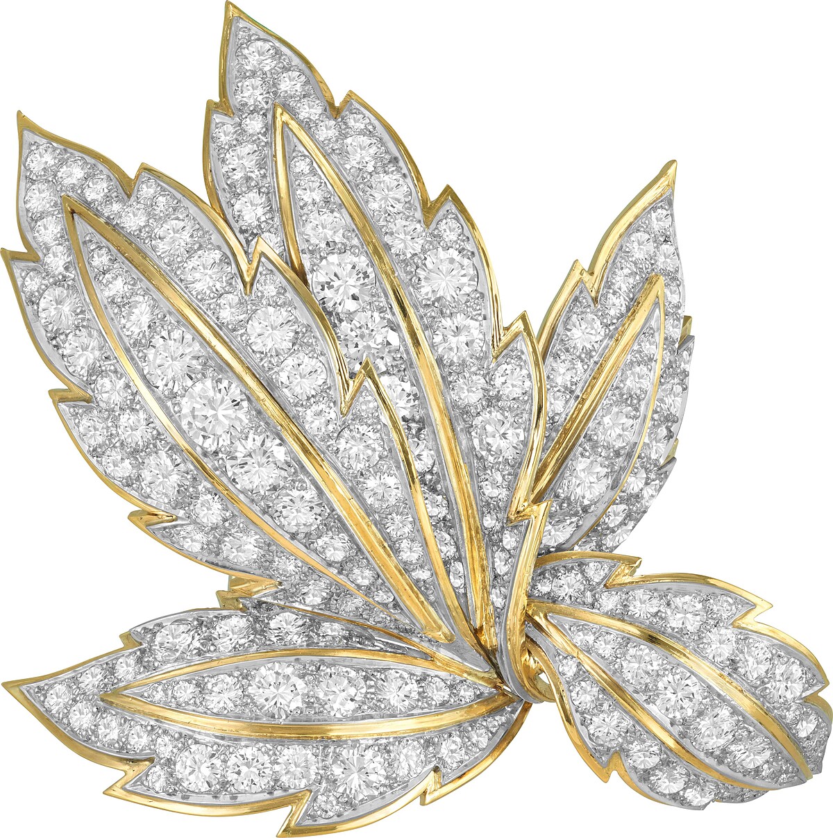 (本次來台作品) 5 Leaves胸針，1968年_鉑金、黃K金、白K金、鑽石