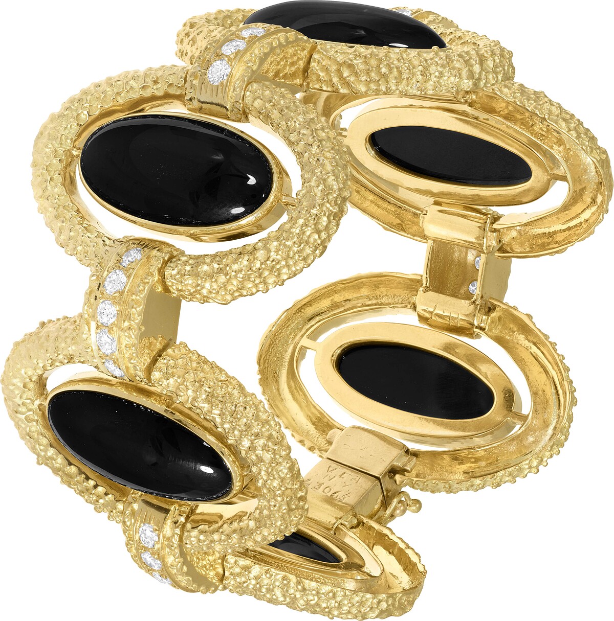 (本次來台作品) 手鐲，1972年_黃K金、白K金、玫瑰金、縞瑪瑙、鑽石-1