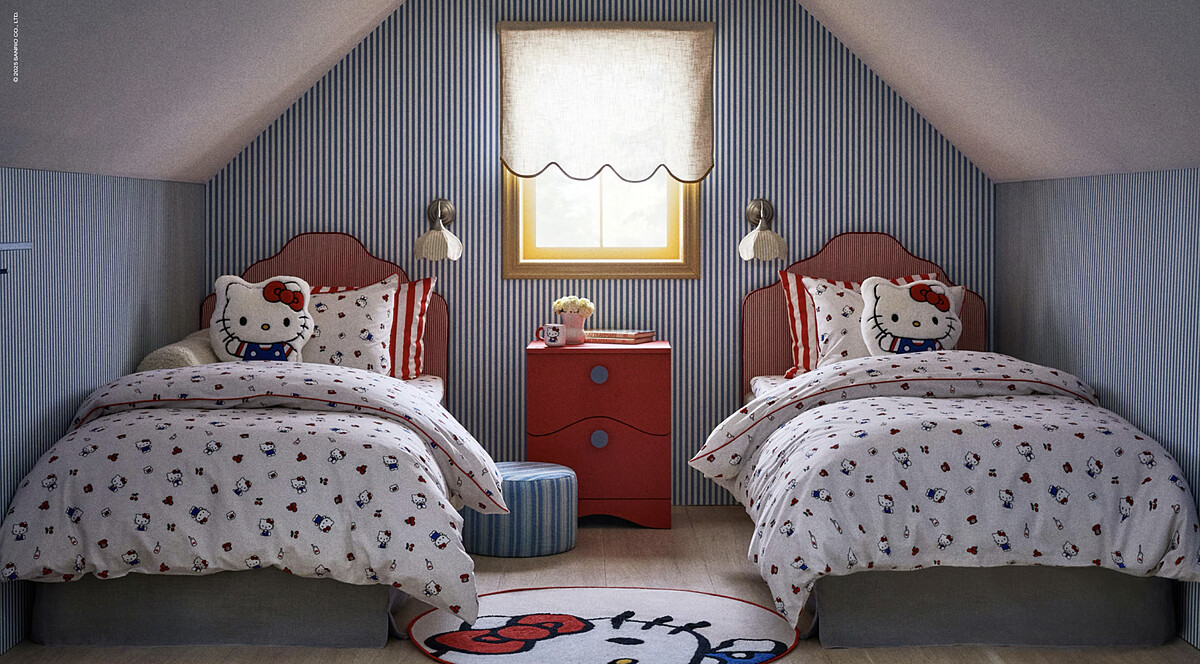 H&M Home &times; Hello Kitty限定系列一次推出許多商品，從抱枕、床單、拖鞋到睡衣，讓Kitty粉一次買個夠。