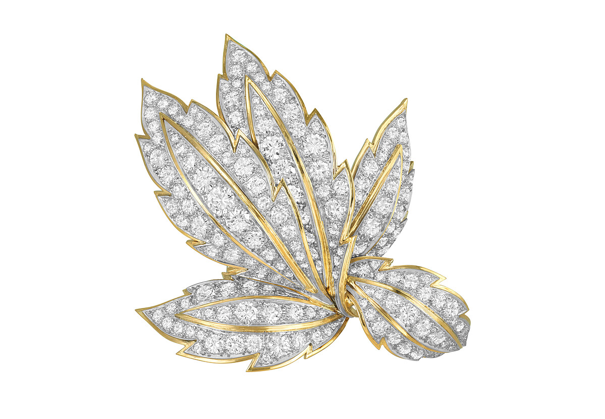 Van Cleef & Arpels 梵克雅寶 Heritage典藏系列-5 Leaves胸針，1968年，鉑金、黃K金、白K金、鑽石。