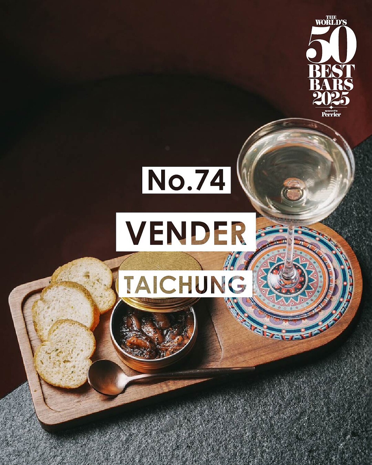 台中「Vender」是今年台灣在50大排名中表現最亮眼的酒吧。