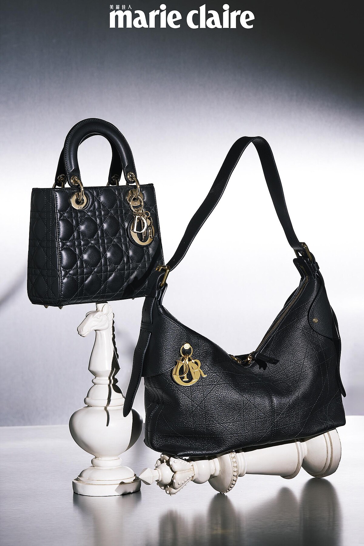 Lady Dior 黑色小型款，Dior、Dior Voyage 黑色 Macrocannage 大籐格紋粒面小牛皮中型包，Dior。