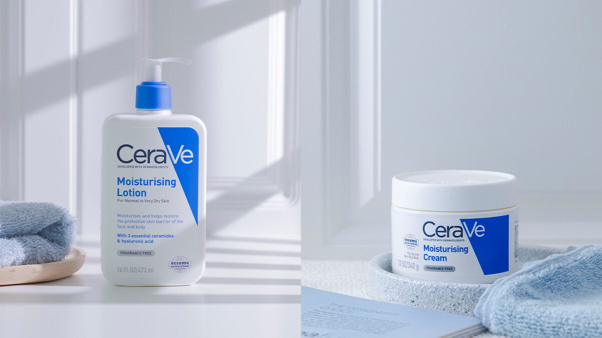 左: 長效清爽保濕乳、右:長效潤澤修護霜