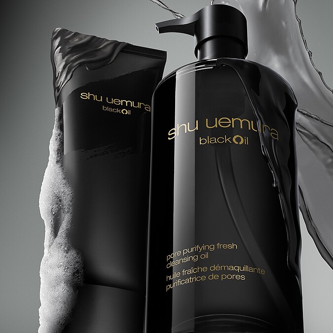 shu uemura植村秀黑米精萃潔顏家族產品情境圖。