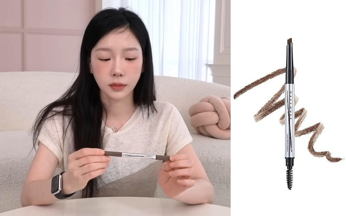 翻攝 YouTube @taeyeonofficial 탱코덕 EP.01/ WakeMake 自然斜角筆頭雙頭眉筆，NT360