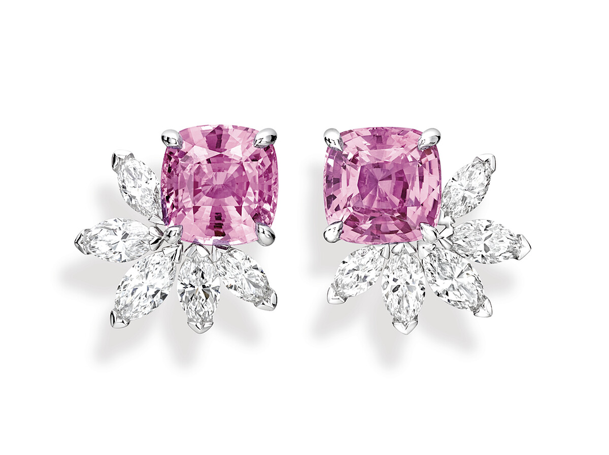 伯爵Piaget Treasures系列18K白金粉紅藍寶石鑽石耳環