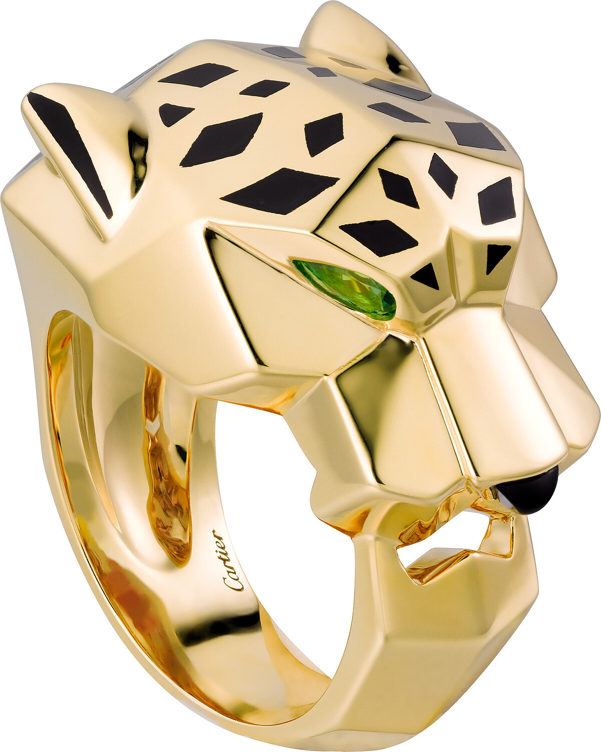 Panth&egrave;re de Cartier美洲豹戒指 黃K金，黑色真漆，沙弗萊石，縞瑪瑙。圖案寬度：18.6毫米。 參考價格約NT$460,000