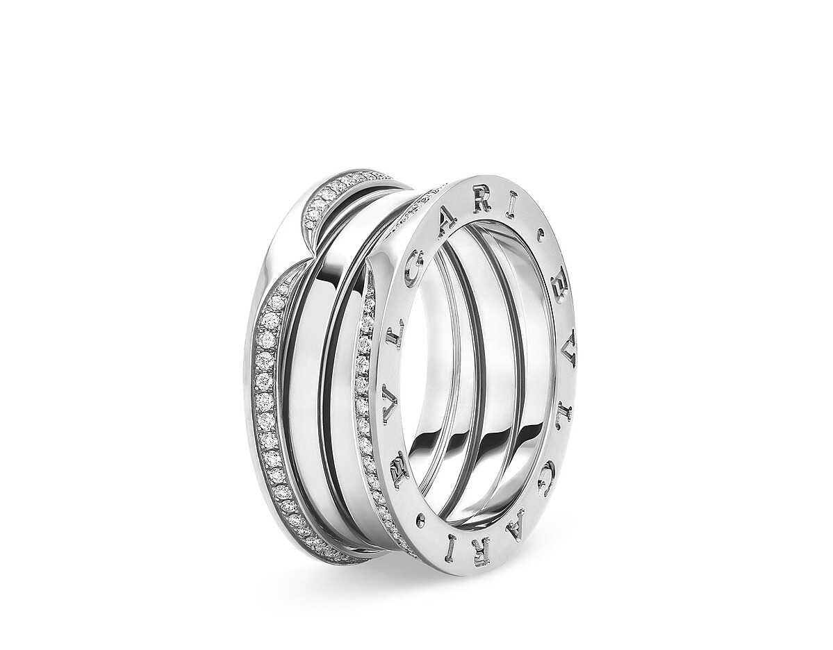 BVLGARI B.ZERO1 NEW WAVE系列 白K金三環鑲鑽戒指 白K金三環戒指，外圈飾以密鑲鑽石。