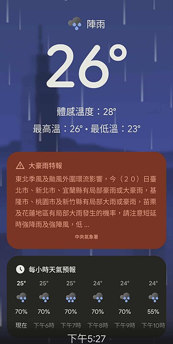 待機模式貼心顯示天氣預報