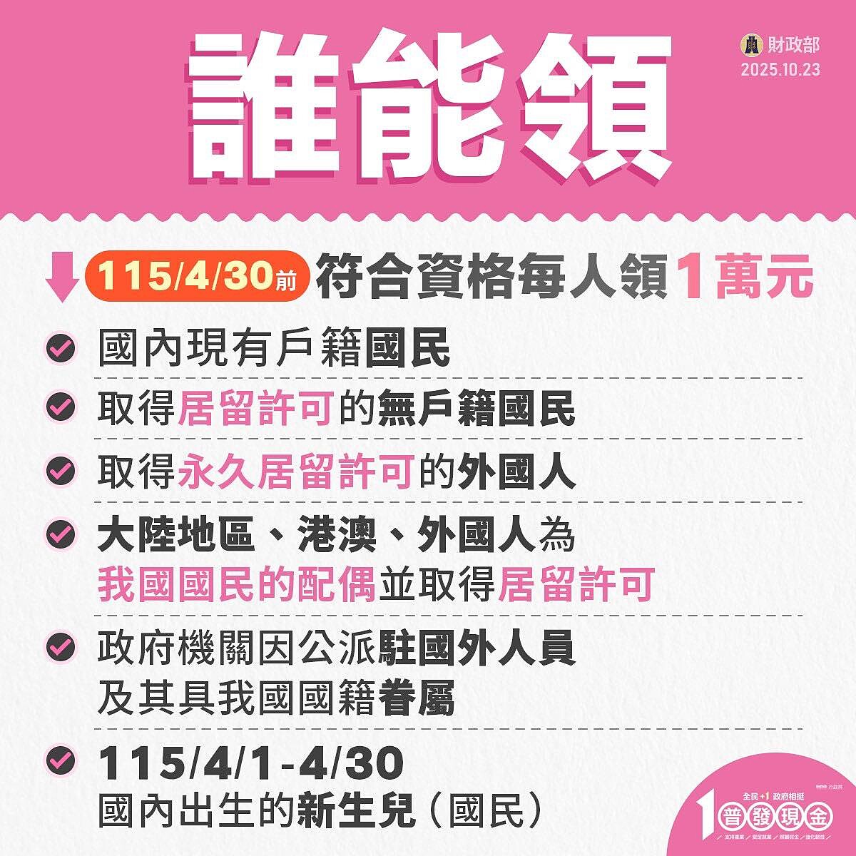 普發一萬誰能領懶人包 Photo / 行政院FB