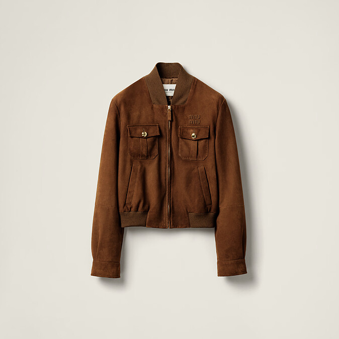 Miu Miu 蠟面麂皮短夾克