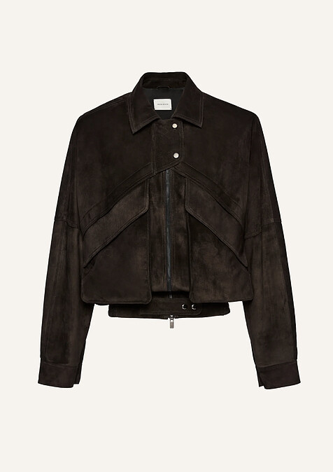 Magda Butrym 棕色復古麂皮飛行員夾克