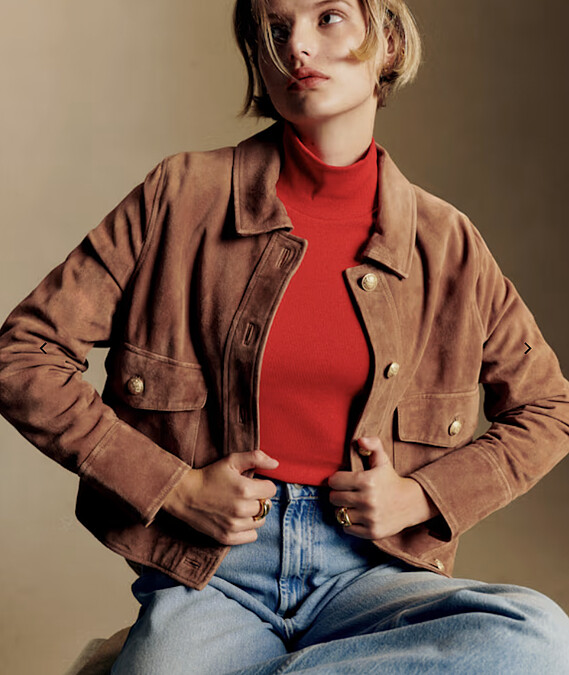 S&eacute;zane 軍裝式襯衫麂皮夾克