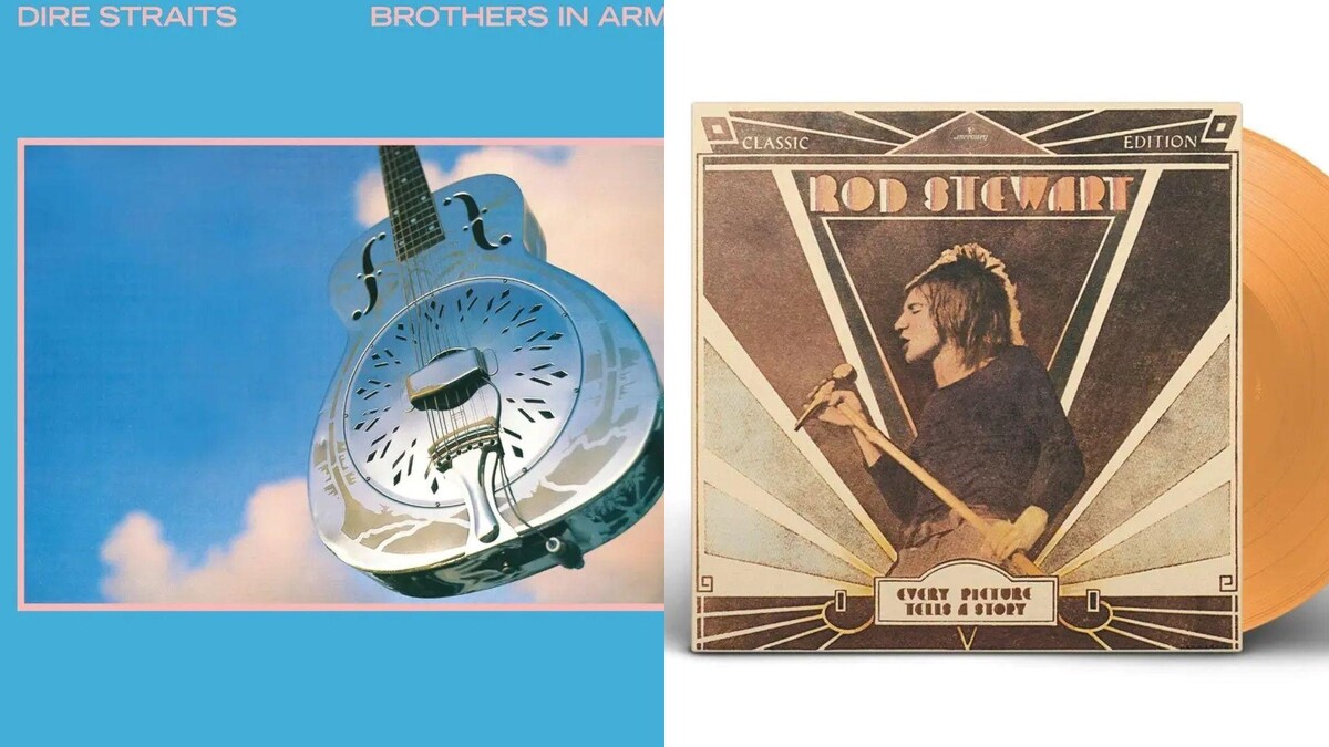 左：險峻海峽合唱團《手足情深》40週年紀念黑膠片、右：洛．史都華《看圖說故事 》橘色彩膠唱片