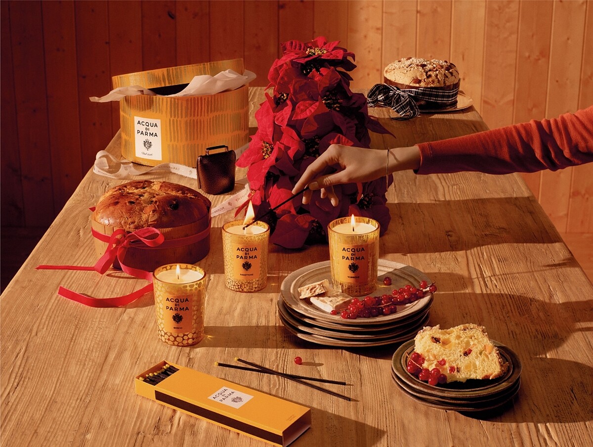 Acqua di Parma聖誕限量版香氛蠟燭(靜謐雪松BOSCO、濃情潘尼Panettone、甜蜜托尼Torrone)200g,NT3,400