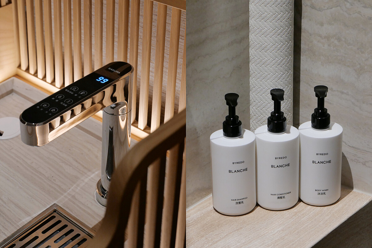 客房皆有冷熱飲水系統、選用 Byredo 沐浴用品。