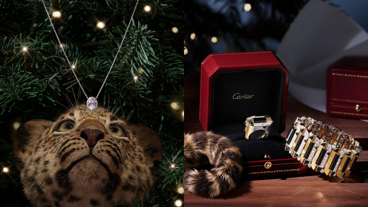 Cartier Destin&eacute;e鑽石項鍊（左）；G&eacute;ometrie & Contrastes手鐲、戒指。