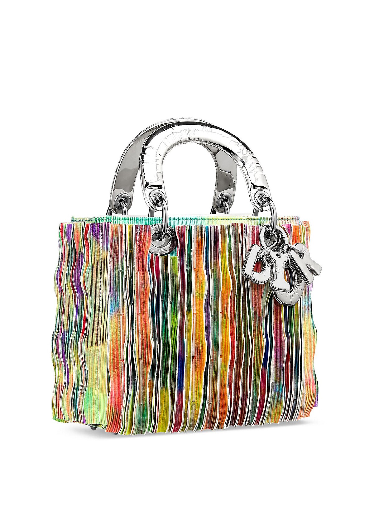 Dior Lady Art Ju Ting 中型提包，以印花小牛皮製成，飾有皮革褶飾。手把與金屬飾件採用氣球效果的銀色金屬打造。&copy; Lei Wengqingao。