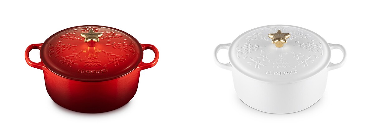 琺瑯鑄鐵圓鍋24cm(櫻桃紅/棉花白) 星型金頭，定價NT$19,050元/個。