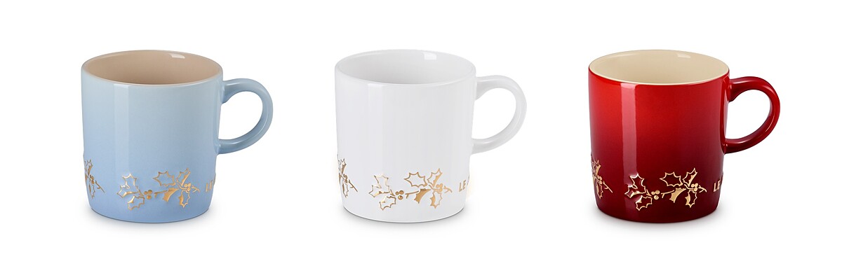 歡樂耶誕英式馬克杯350ml(海岸藍/櫻桃紅/棉花白)，定價NT$1,650 /個。