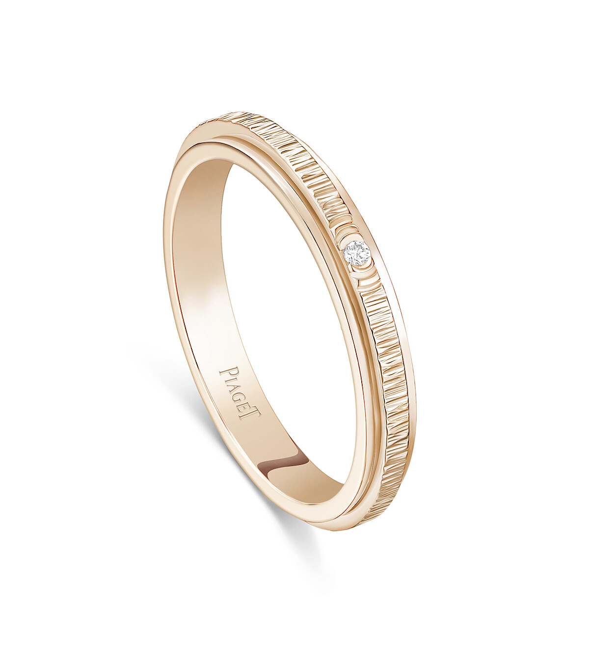 【新作】Possession系列18K玫瑰金宮廷式雕刻飾紋單鑽窄版戒指,建議售價約$65,000_PGG34P8L00