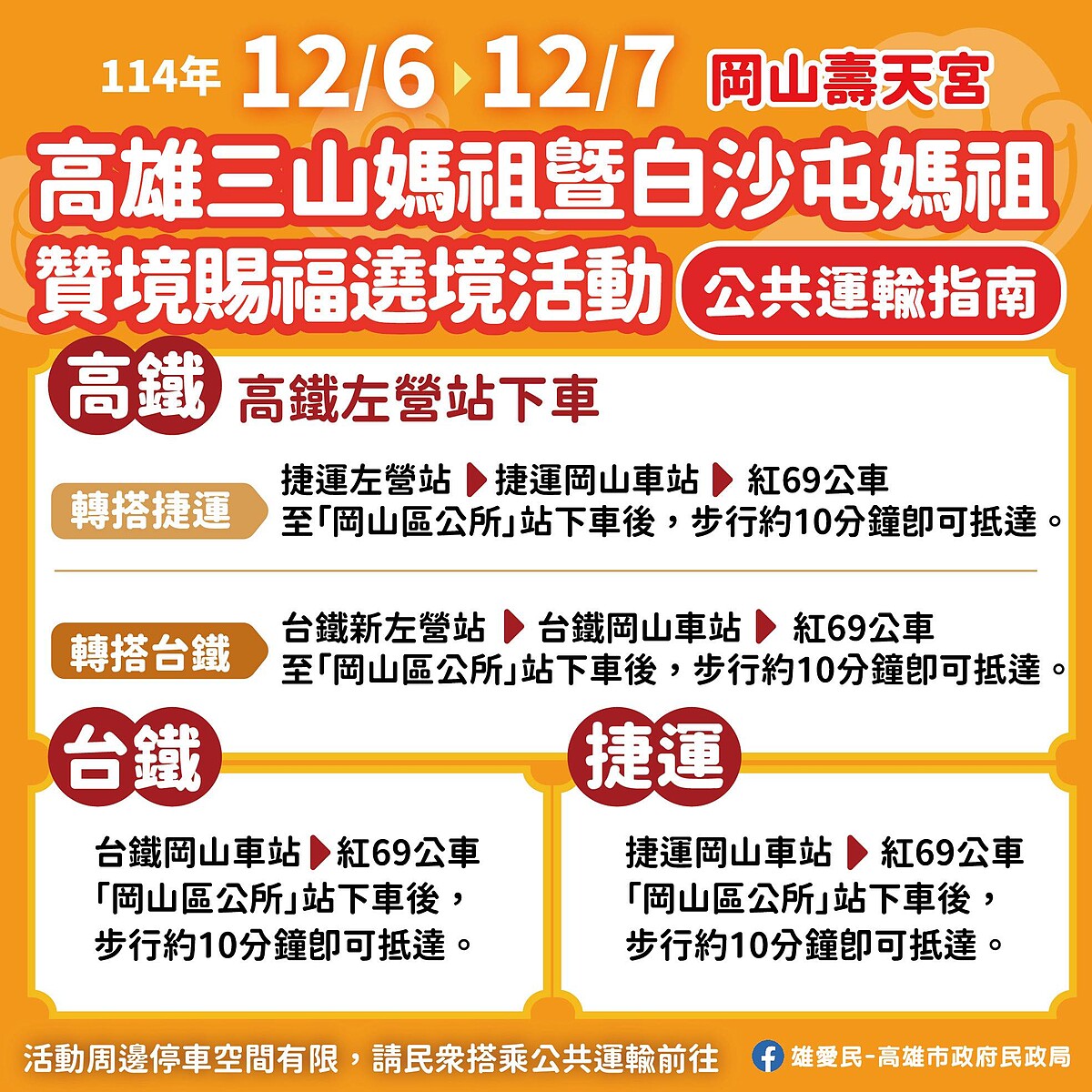 「高雄三山媽祖會Ｘ白沙屯媽祖贊境」公共運輸指南