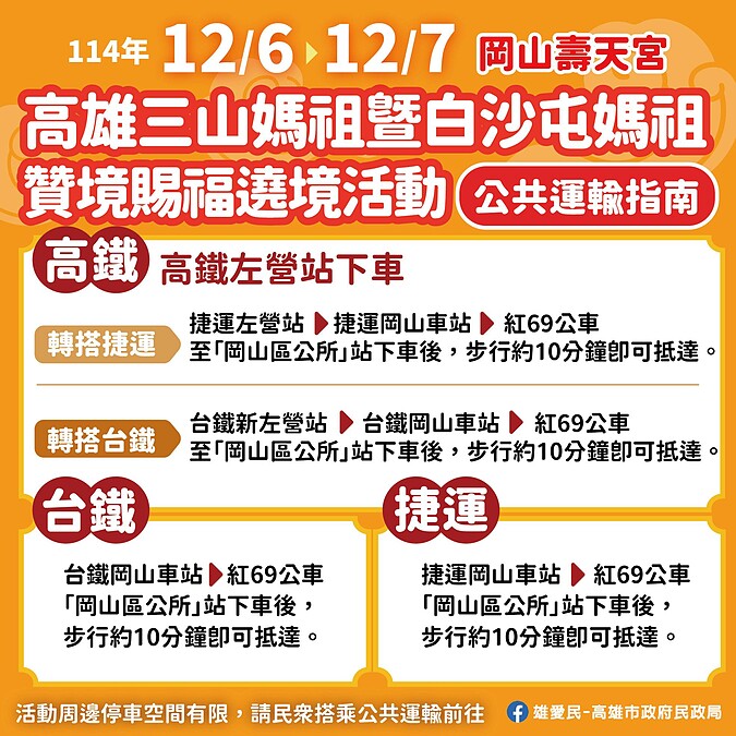 「高雄三山媽祖會Ｘ白沙屯媽祖贊境」公共運輸指南