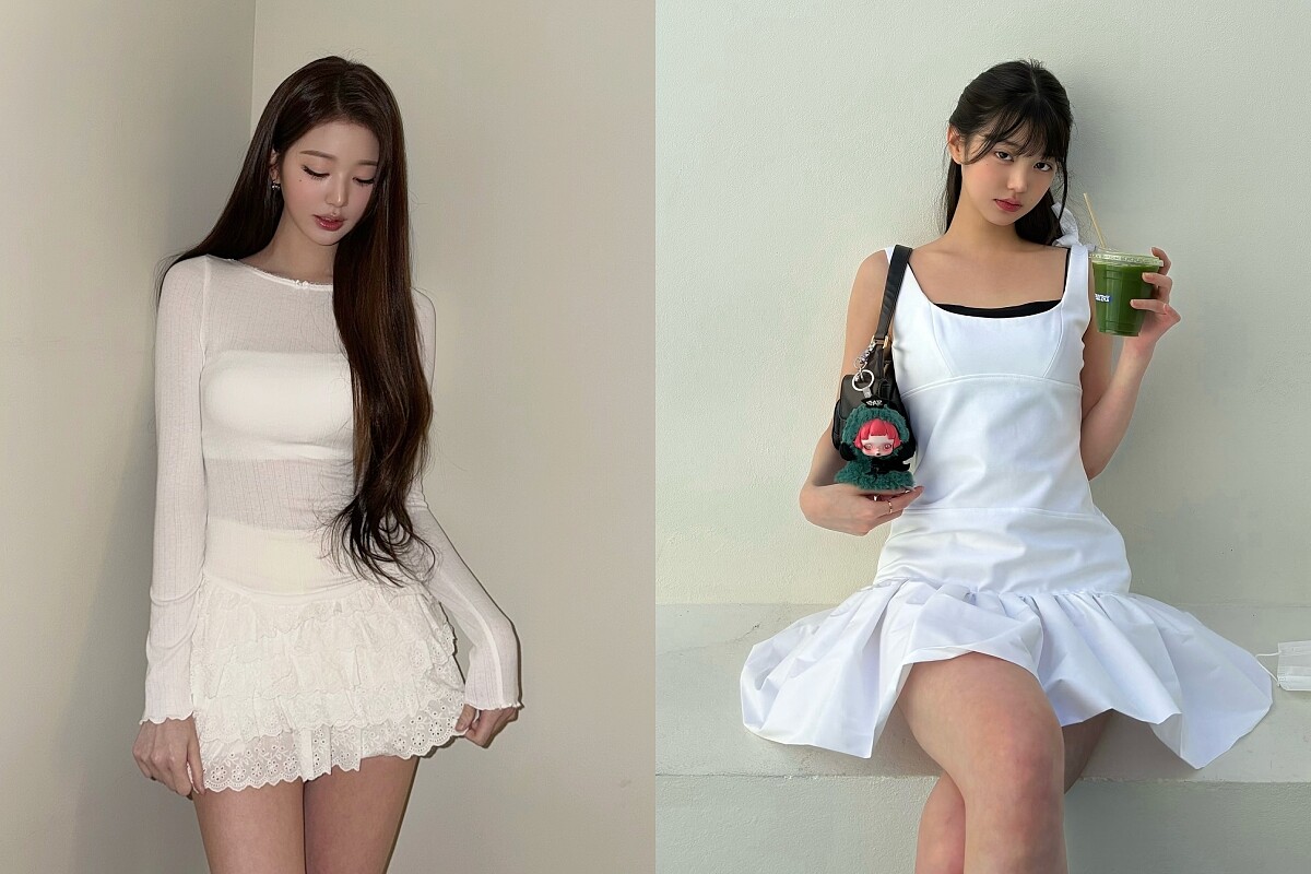 張員瑛白色洋裝與蛋糕裙穿搭