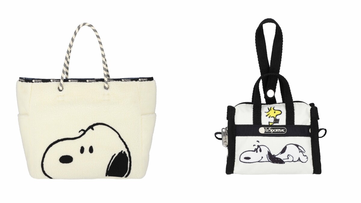 PEANUTS史努比大型雙面托特包 NT.7,500、PEANUTS 史努比與夥伴迷你旅行袋掛飾 NT.2,200