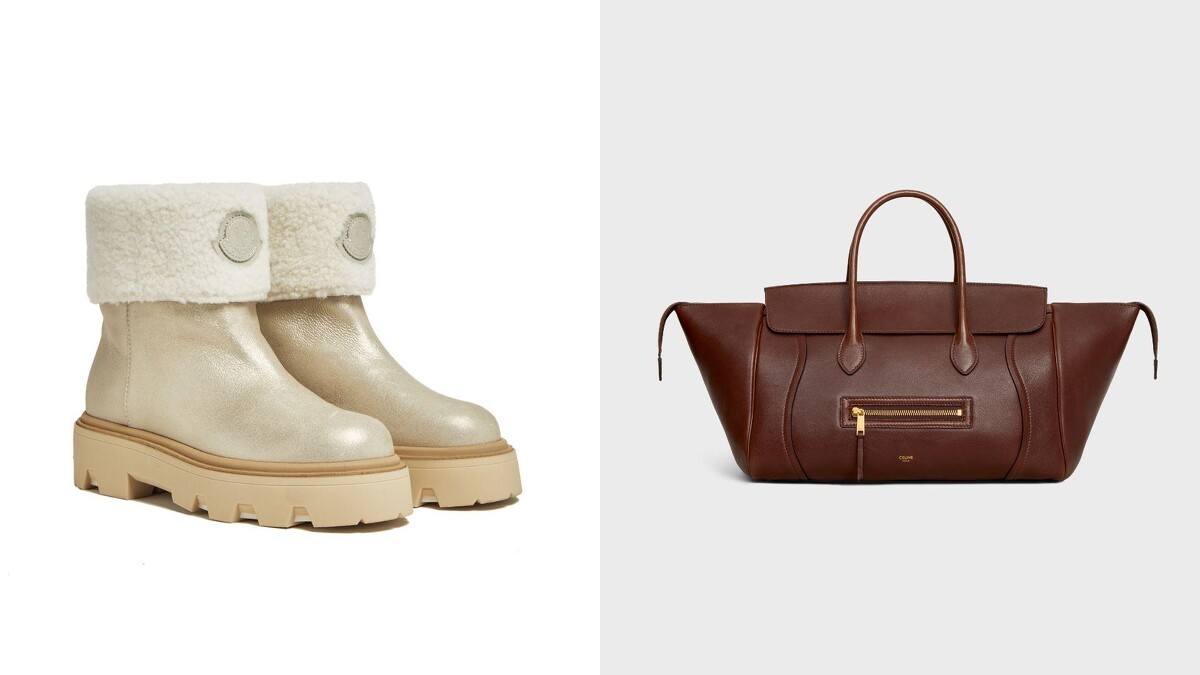 左：MONCLER Aurea Mid羔羊毛靴子、右：台北101獨家_CELINE NEW LUGGAGE中號手袋。