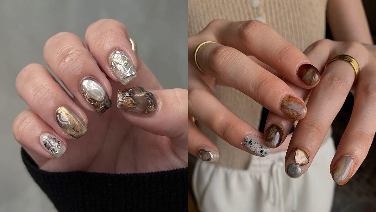 2025秋冬美甲推薦「石紋美甲」25款美甲範本示範,把礦石的靜謐質感戴在指尖!