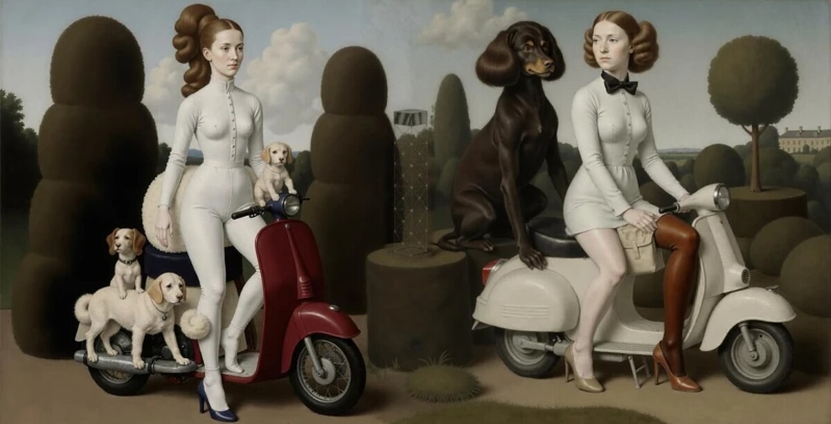 花園堡壘 The Garden Fortress｜藝術家原創數位擴散模型，經藝術家精心後製調整，融入了朱一貴、鄭成功、劍獅等臺灣歷史元素，並結合數位防火牆與晶片紋理 Digital diffusion model with crafted iterations in post-production