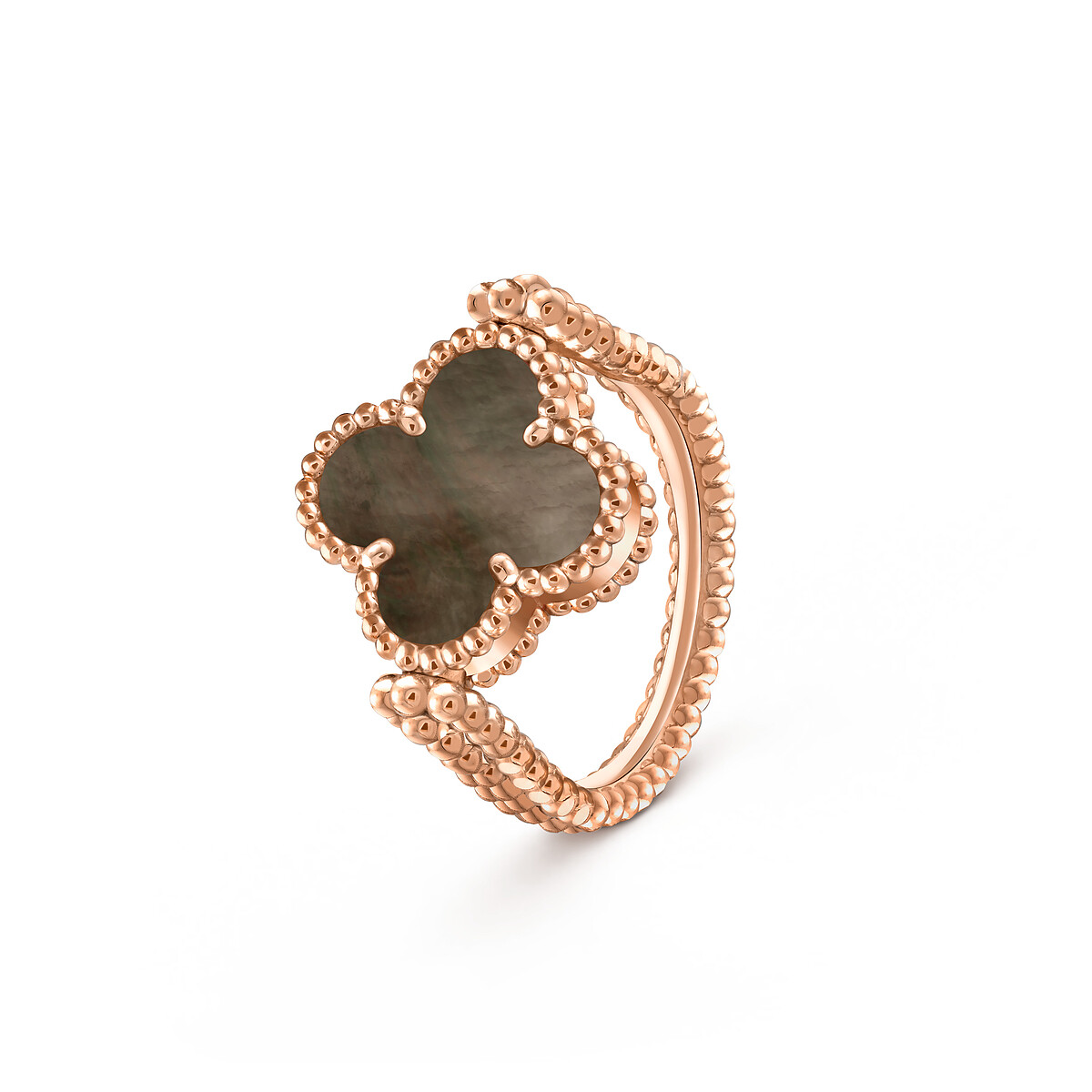 Vintage Alhambra雙面戒指_18K玫瑰金,鑲嵌灰色珍珠母貝及鑽石,建議售價:NT$218,000